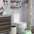 Modern Bathroom Interior Featuring White Toilet With Brass Handle And Marble Wall Design