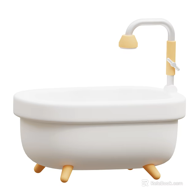 White Minimalist Bathtub With Yellow Shower Head And Support Legs Modern Design 3d model 