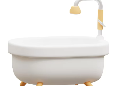 White Minimalist Bathtub With Yellow Shower Head And Support Legs Modern Design 3d model