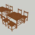 Traditional Wooden Dining Table And Chairs Set With Rectangular Design For Dining Area 3d model