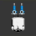 Industrial Mechanical Component With White Main Body Two Blue Valves And Black Connectors