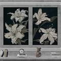 Botanical Paintings of White Lilies with Dark Background Framed Wall Art Decor