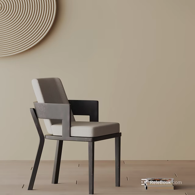 Modern Minimalist Dining Chair With Gray Upholstered Seat And Black Wooden Frame 3d model 