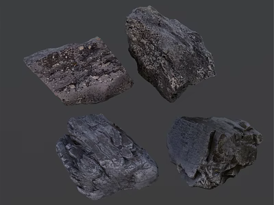 Dark Rough Stones and Natural Wooden Pieces for Interior Decoration 3d model