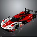 Red and White Race Car with Rear Wing Number 5 and Glossy Aerodynamic Design