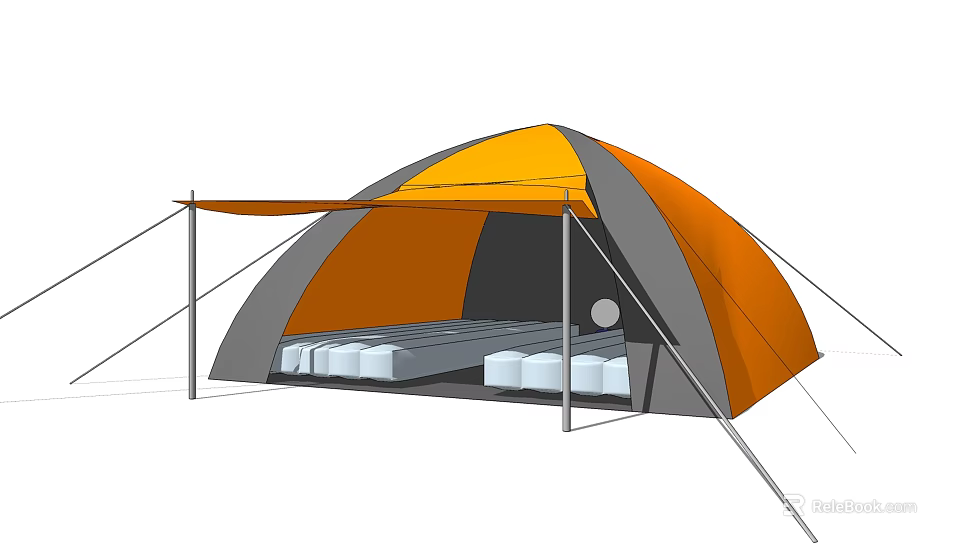 Orange And Gray Camping Tent With Awning And Interior Mats For Sturdy Outdoor Use 3d model 