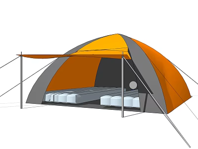 Orange And Gray Camping Tent With Awning And Interior Mats For Sturdy Outdoor Use 3d model