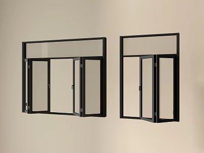 Black Casement Windows Installed On Light Colored Wall For Interior Design 3d model