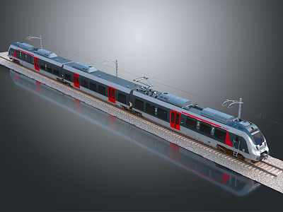 Modern Silver and Red Electric Train on Railway Track with High Speed Exterior Design 3d model