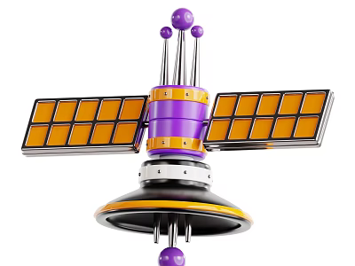 Colorful Space Satellite With Yellow Solar Panels And Purple Antenna Structure 3d model