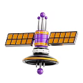 Colorful Space Satellite With Yellow Solar Panels And Purple Antenna Structure