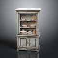 White Display Cabinet With Glass Door And Plates Bowls Storage