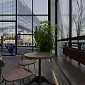 Industrial Modern Cafe Interior With Brick Wall Black Wall Coffee Terms Bar Counter And Stools