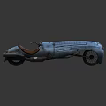 Vintage Blue Tricycle With Brown Leather Seat Metallic Body And Dual Exhaust Pipes