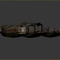 Three Worn Out Ship Models With Damaged Wooden Structures And Metal Decks