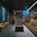 Modern KTV Room With Large Screen Leather Sofas Framed Art Wood Metal Walls And Lighting