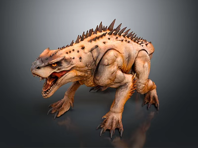 Fierce Spiked Spotted Creature 3D Model With Sharp Teeth And Powerful Limbs 3d model
