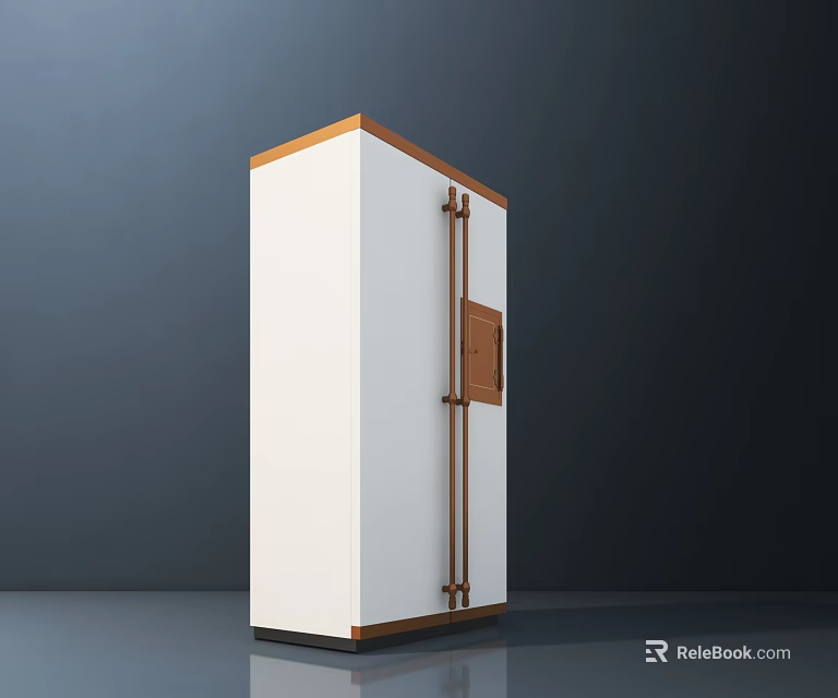 White Refrigerator Freezer Featuring Wooden Accents Double Door Design And Dark Background 3d model 