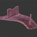 Unique Red Wooden Decorative Stand With Curved Base And Vertical Pillar