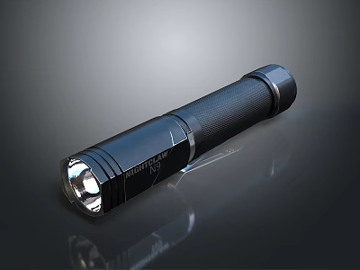 Durable Black Flashlight With Textured Grip Handle And Bright LED Light For Home Use 3d model