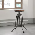 Industrial Style Bar Stool With Wooden Seat Metal Frame Spring Mechanism And Lower Shelf