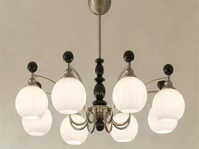 Modern Chandelier With White Lampshades Black Spherical Decorations And Metal Frame 3d model
