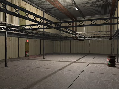 Empty Industrial Warehouse Interior With Metal Frame Structure And Concrete Floor 3d model
