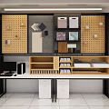 Home Office Desk With Pegboard Displaying Wooden Panels Fabric Swatches And File Cabinets