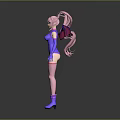 Cute Game Movie Character With Pink Hair Purple Bat Wings Heart Cutout And Purple Bodysuit