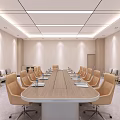 Modern Conference Room Interior With Long Table Projector Screen And Beige Chairs 3d model