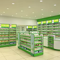Retail Store In Mall With Green Shelves Health Products And Bright Lighting