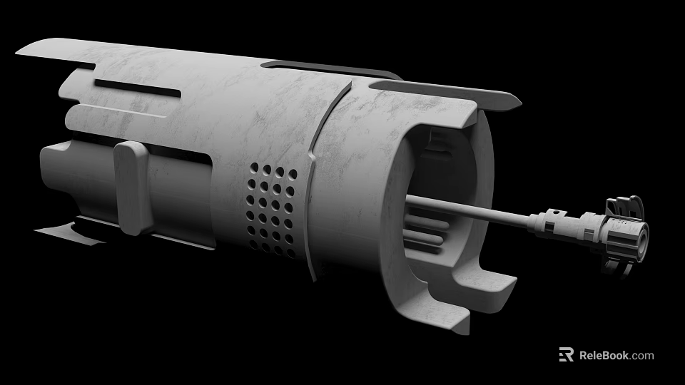 Industrial Cylindrical Metal Equipment With Perforated Surface And Mechanical Connecting Parts 3d model 