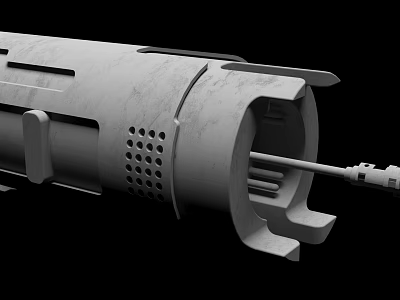 Industrial Cylindrical Metal Equipment With Perforated Surface And Mechanical Connecting Parts 3d model
