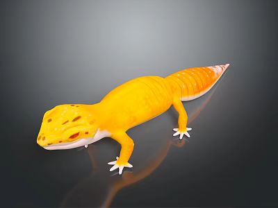 Bright Yellow Lizard With Orange Stripes And White Claws Streamlined Body On Dark Background 3d model