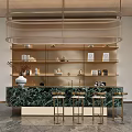 Elegant Modern Sales Office Bar Space With Marble Counter Stylish Stools And Exquisite Display Shelves