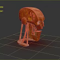 Abstract Creature Like Red Sculpture With Mechanical Head Leg Like Supports And Reflective Base