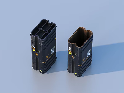 Black Industrial Mechanical Components With Yellow Accents And Structured Design 3d model