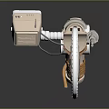 Industrial Machinery Equipment With Beige Body Circular Wheel Pink Center And Orange Cable