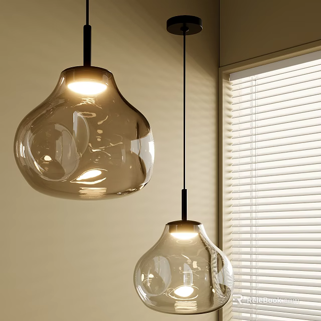 Modern Minimalist Glass Pendant Lights in Indoor Space with Window and Blinds 3d model 