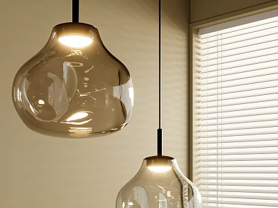 Modern Minimalist Glass Pendant Lights in Indoor Space with Window and Blinds 3d model