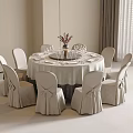 Elegant Round Dining Table And Chairs Set With Light Tablecloth And Bow Decorations 3d model