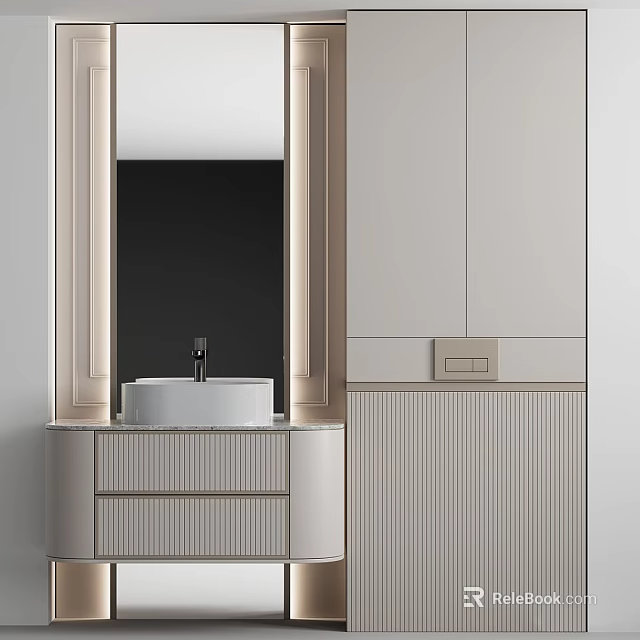 Sleek Modern Bathroom Cabinet With Framed Mirror Sink And Textured Drawers 3d model 
