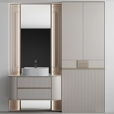 Sleek Modern Bathroom Cabinet With Framed Mirror Sink And Textured Drawers 3d model