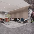 Modern Lounge Area Interior Design With Sofa Chairs Plants And Decorative Wall