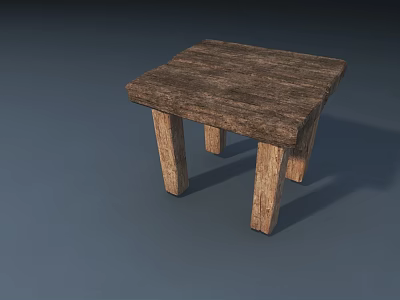 Rustic Wooden Stool With Natural Wood Plank Top And Four Solid Legs 3d model