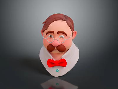 Cartoon Man Character With Brown Hair Glasses Mustache And Red Bow Tie 3d model