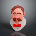 Cartoon Man Character With Brown Hair Glasses Mustache And Red Bow Tie