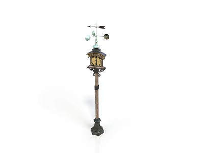 Decorative Weather Vane Lamp Post With Wooden Pole And Top Spheres 3d model