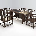Traditional Wooden Tea Table And Chairs With Tea Set And Teacups