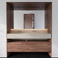 Modern Bathroom Vanity With Light Stone Countertop Wooden Cabinets And Mirror Above